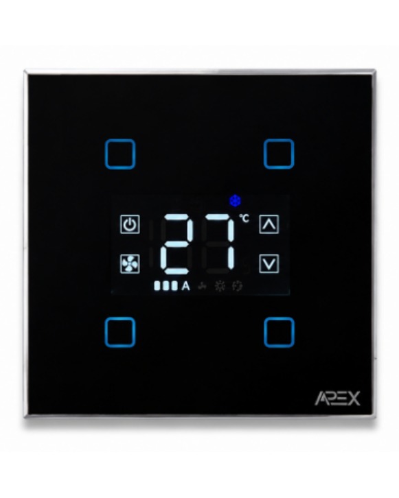 Crystal glass thermostat, black finish, digital temperature display
